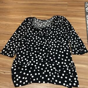 Lane Bryant Black and White 3/4 Sleeve Polkadot Blouse Size 2X